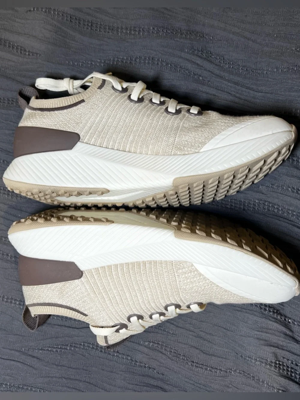 allbirds Tree Glider Women's Beige Knit Lace-Up Walking Sneakers with Brown Heel - Picture 3 of 10
